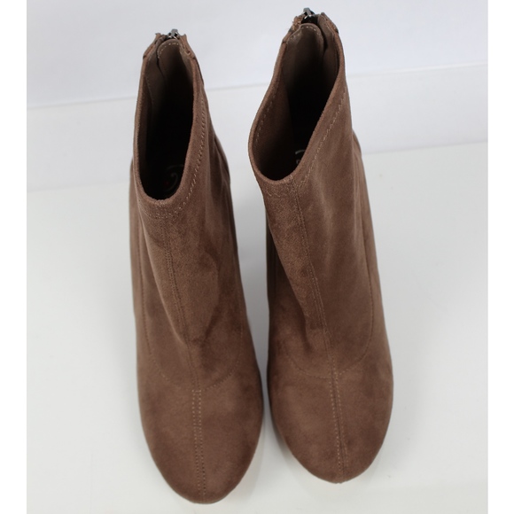 Size 9 Taupe Faux Suede High Top Block Heel Ankle - Picture 4 of 7